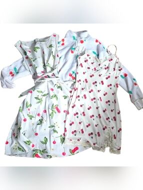 Cherries Cherry 3pc Bundle Lot Slip Dress, Vintage Dress, Fleece Pullover
